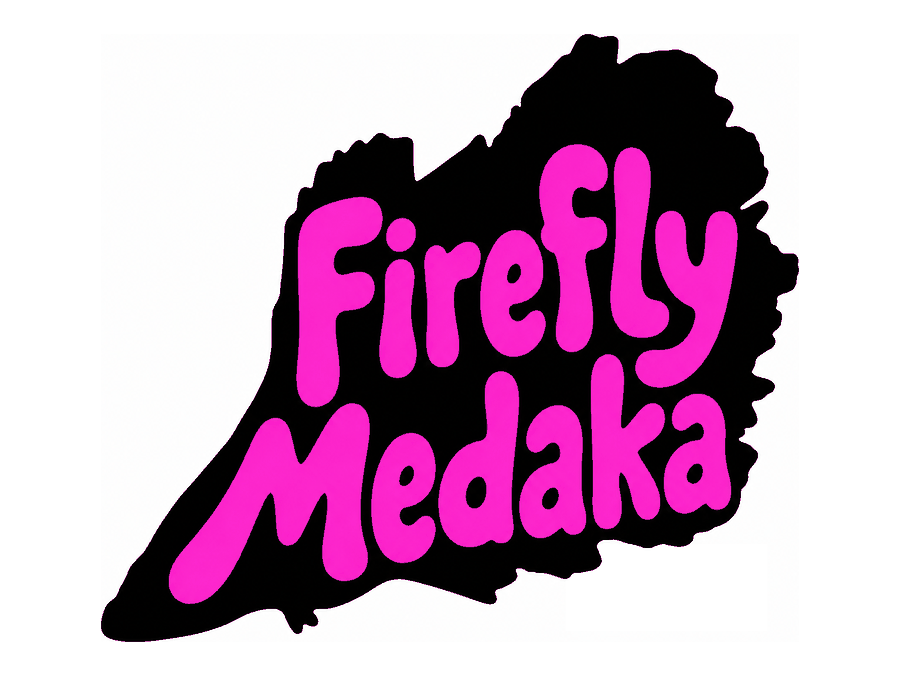 An earlier Firefly Medaka logo: the words in bubbly pink lettering over a black betta
          silhouette with flowing fins