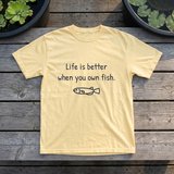 "Life is better when you own fish." Unisex Heavyweight T-Shirt, photo 1